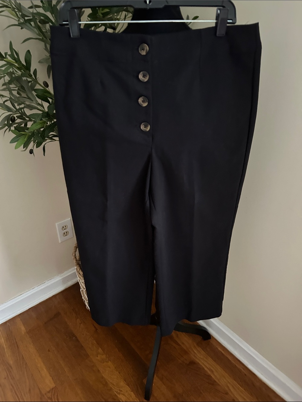 LOFT Petites Black High-Waist Pants with Button Front